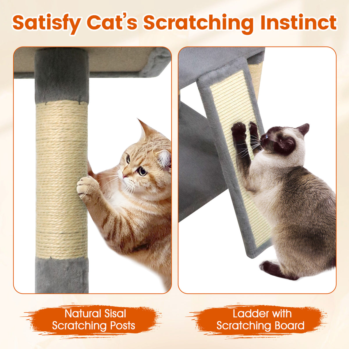 65 Inch Tall Multi-Level Cat Tree with 3 Upholstered Perches & 2 Condos - Light Gray