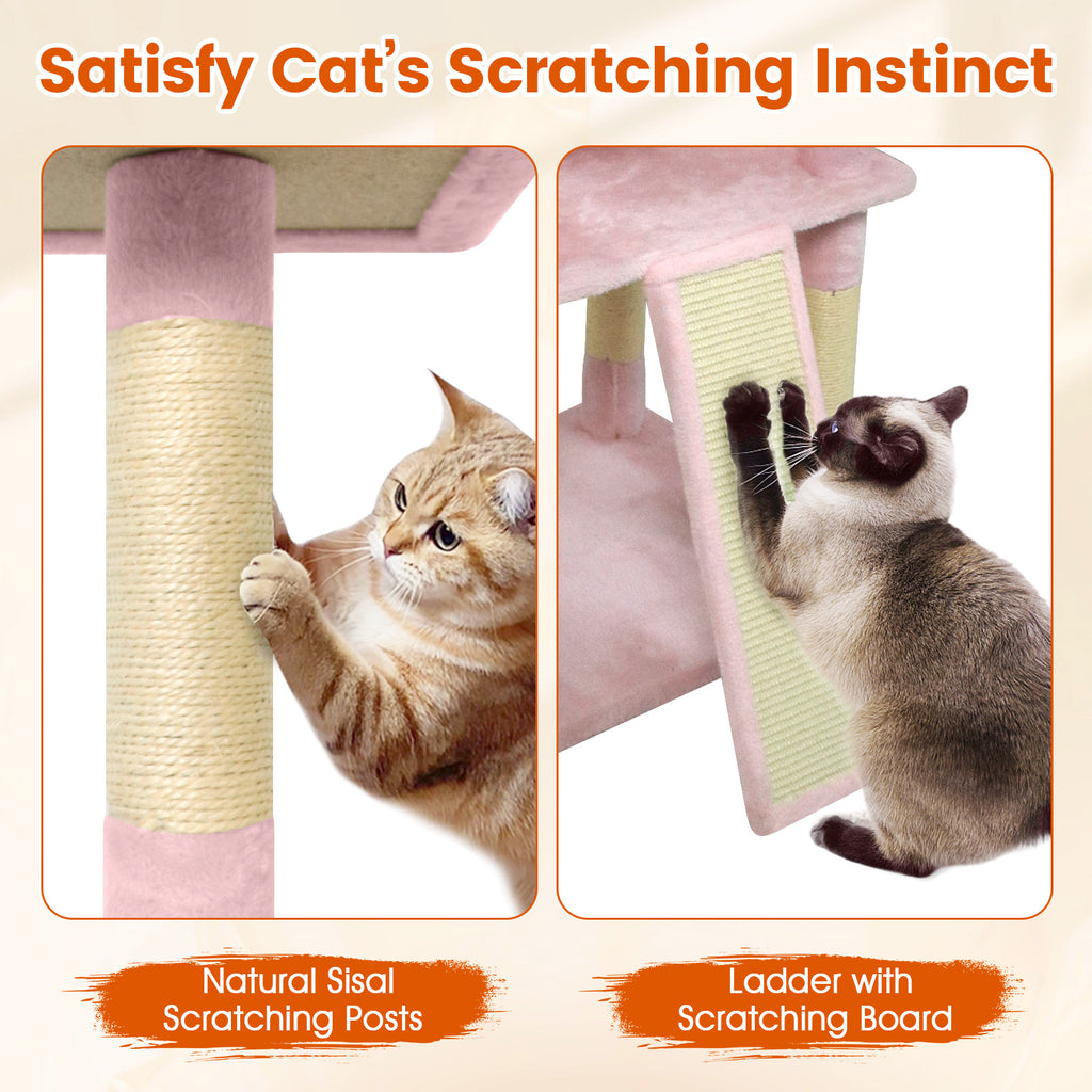 Pink 65-Inch Multi-Level Cat Tree with 3 Perches, 2 Condos & Scratching Posts - Costway