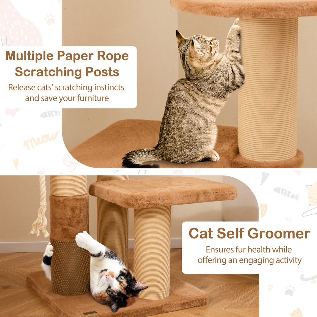 65 Inches Tall Cat Tree with Self-Groomer and Removable Cat Bed - Coffee Variation