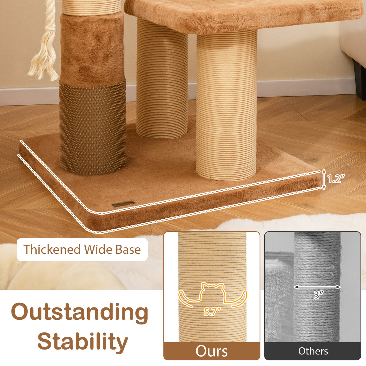 65 Inches Tall Cat Tree with Self-Groomer and Removable Cat Bed - Coffee Variation