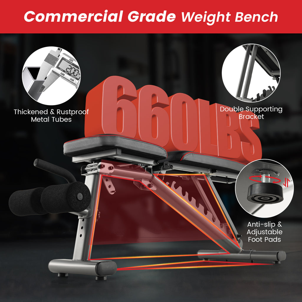 660 LBS Strength Training Bench with Adjustable Back & Seat - Black