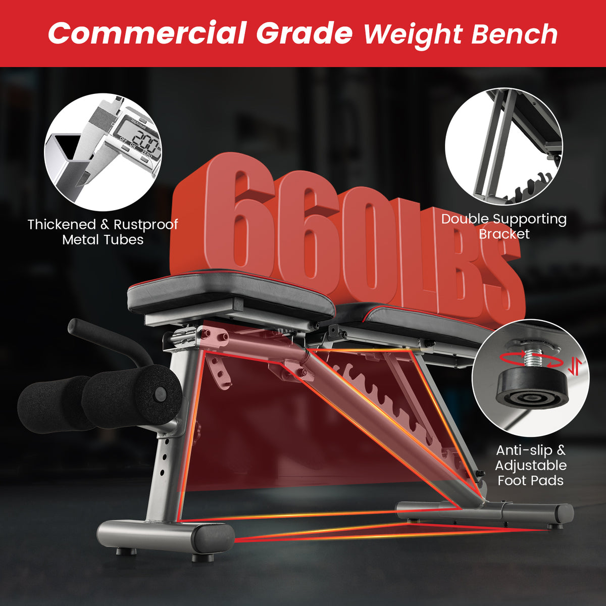 660 LBS Strength Training Bench with Adjustable Back & Seat - Black