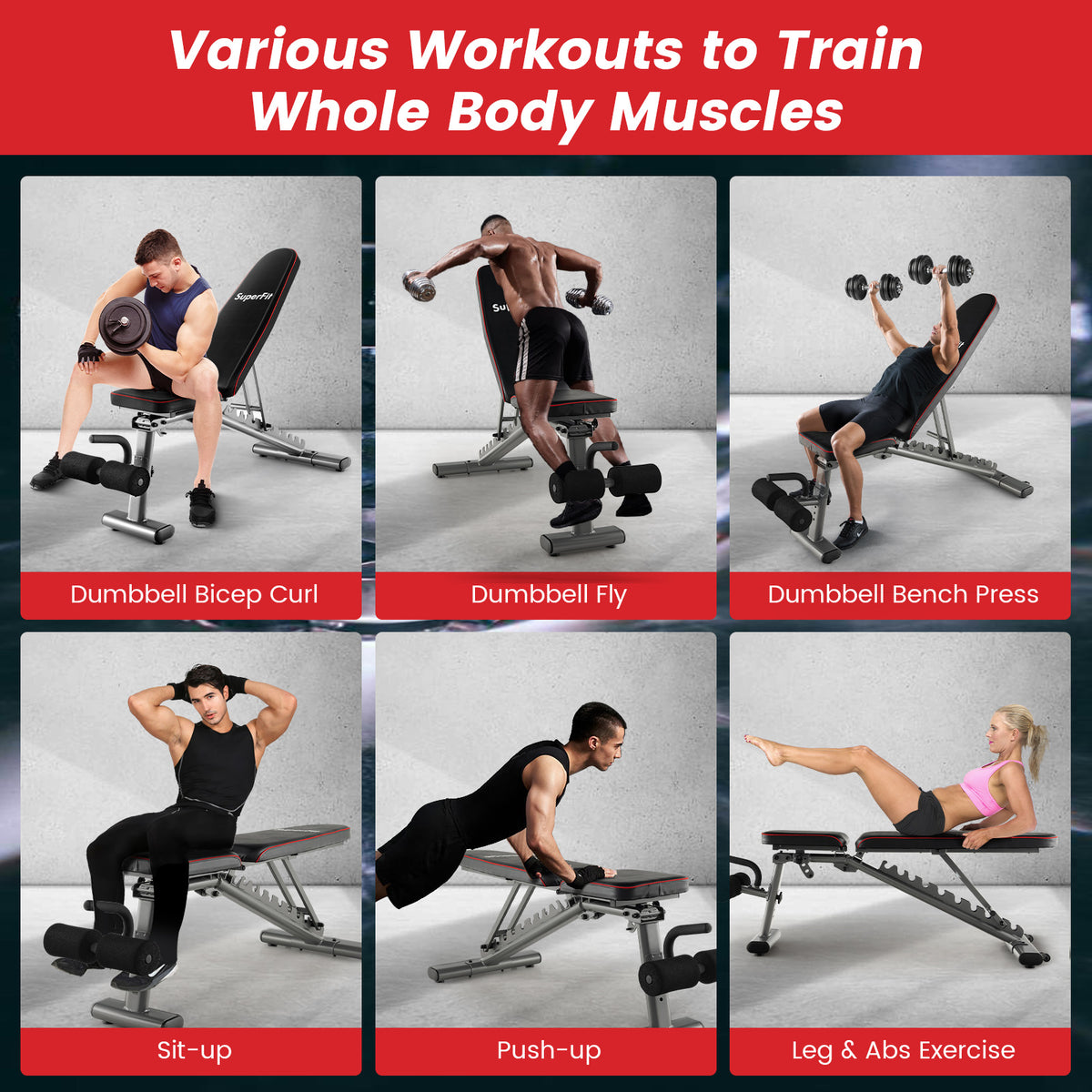 660 LBS Strength Training Bench with Adjustable Back & Seat - Black