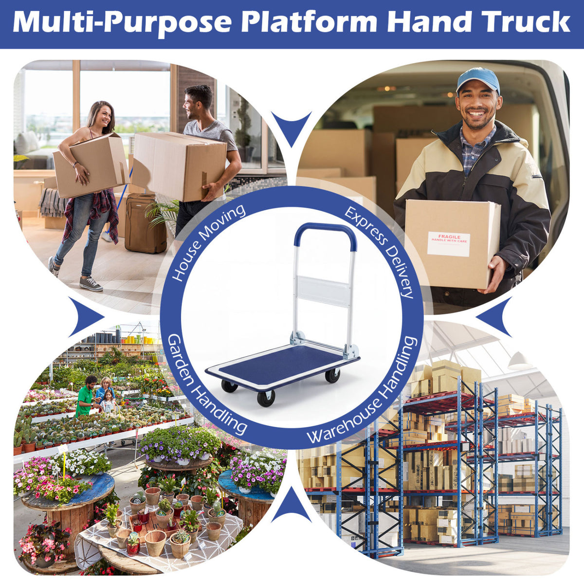 Folding Platform Cart 660 lbs Load - Blue