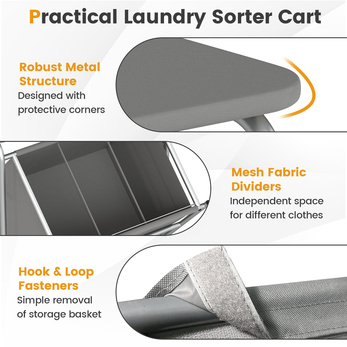 3-Section Laundry Sorter with Foldable Ironing Board, Gray
