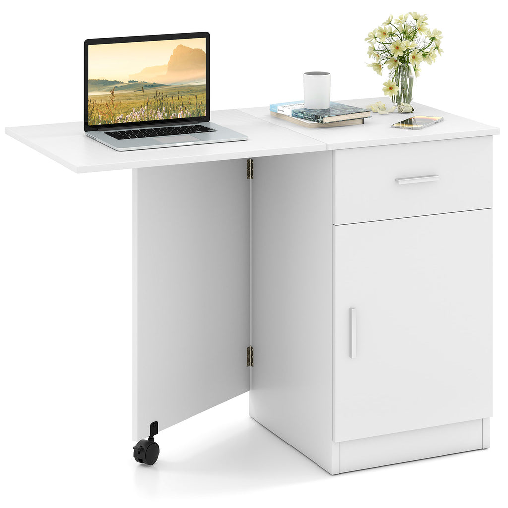 Folding Computer Desk with Drawer & Cabinet - Black