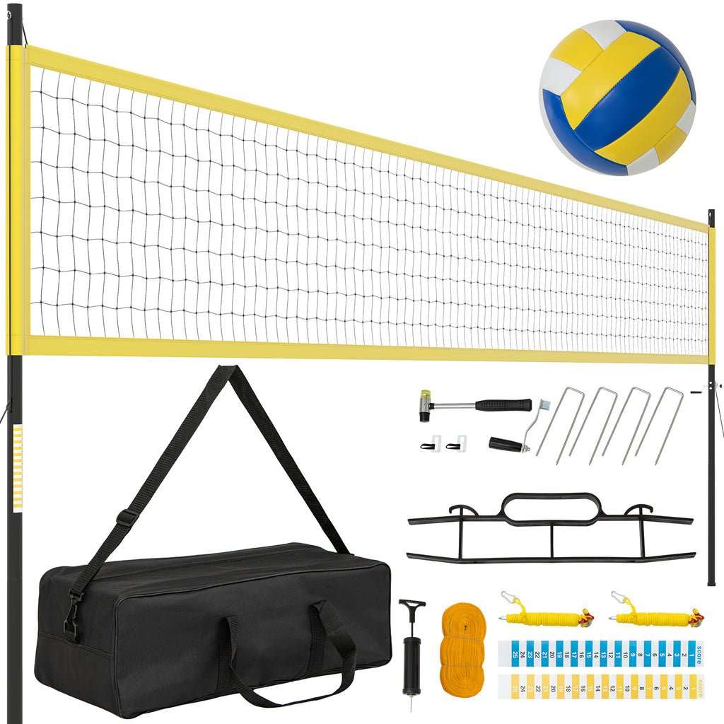Outdoor Volleyball Net Set - Heavy Duty Adjustable Volleyball System with Carrying Bag - Yellow Variation