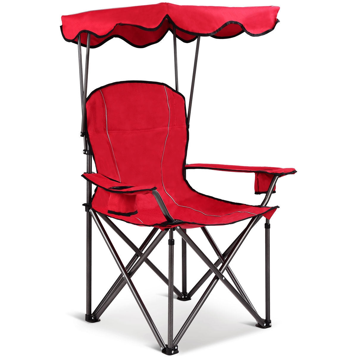 Portable Folding Beach Canopy Chair with Cup Holders - Red