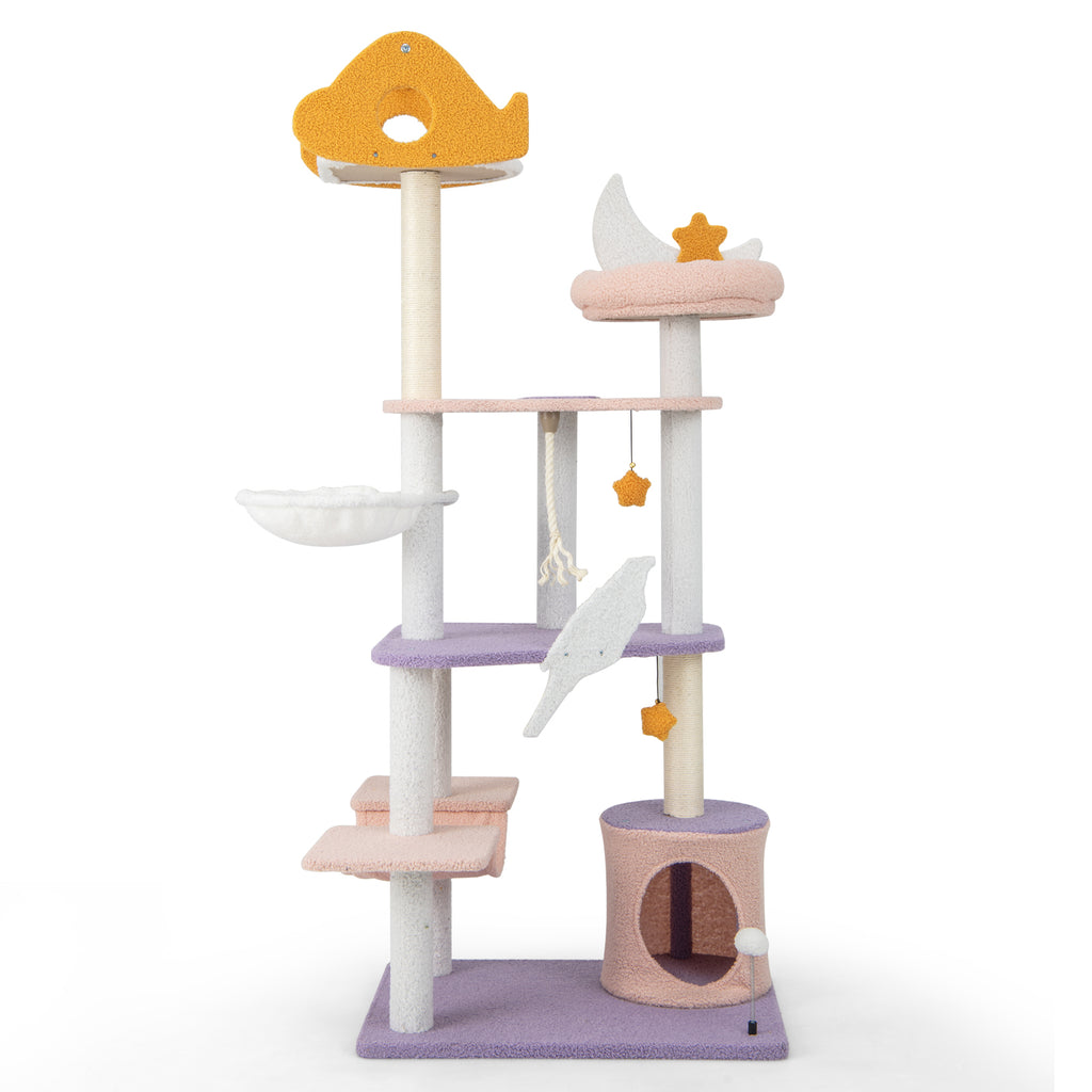 66-Inch Tall Cat Tree Tower with Sisal Scratching Posts - Purple