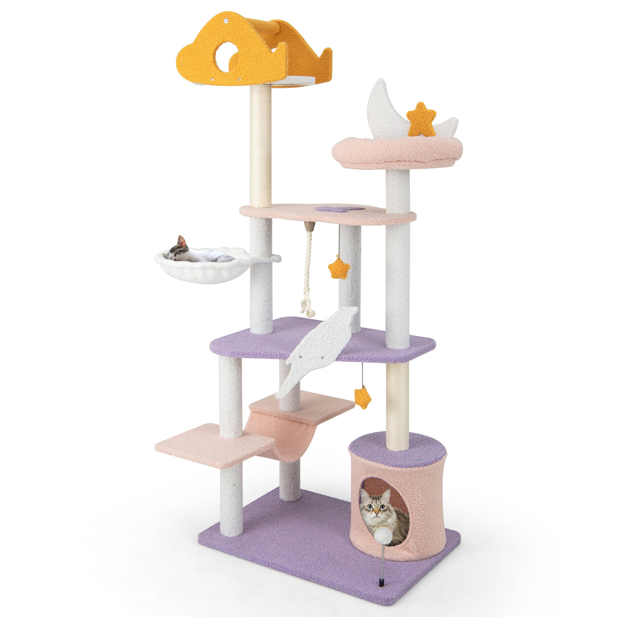 66-Inch Tall Cat Tree Tower with Sisal Scratching Posts - Purple