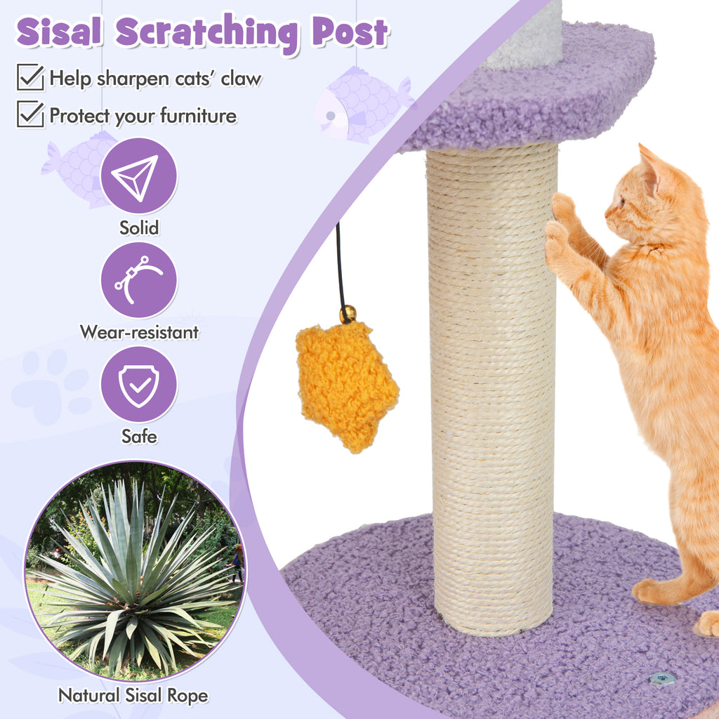 66-Inch Tall Cat Tree Tower with Sisal Scratching Posts - Purple