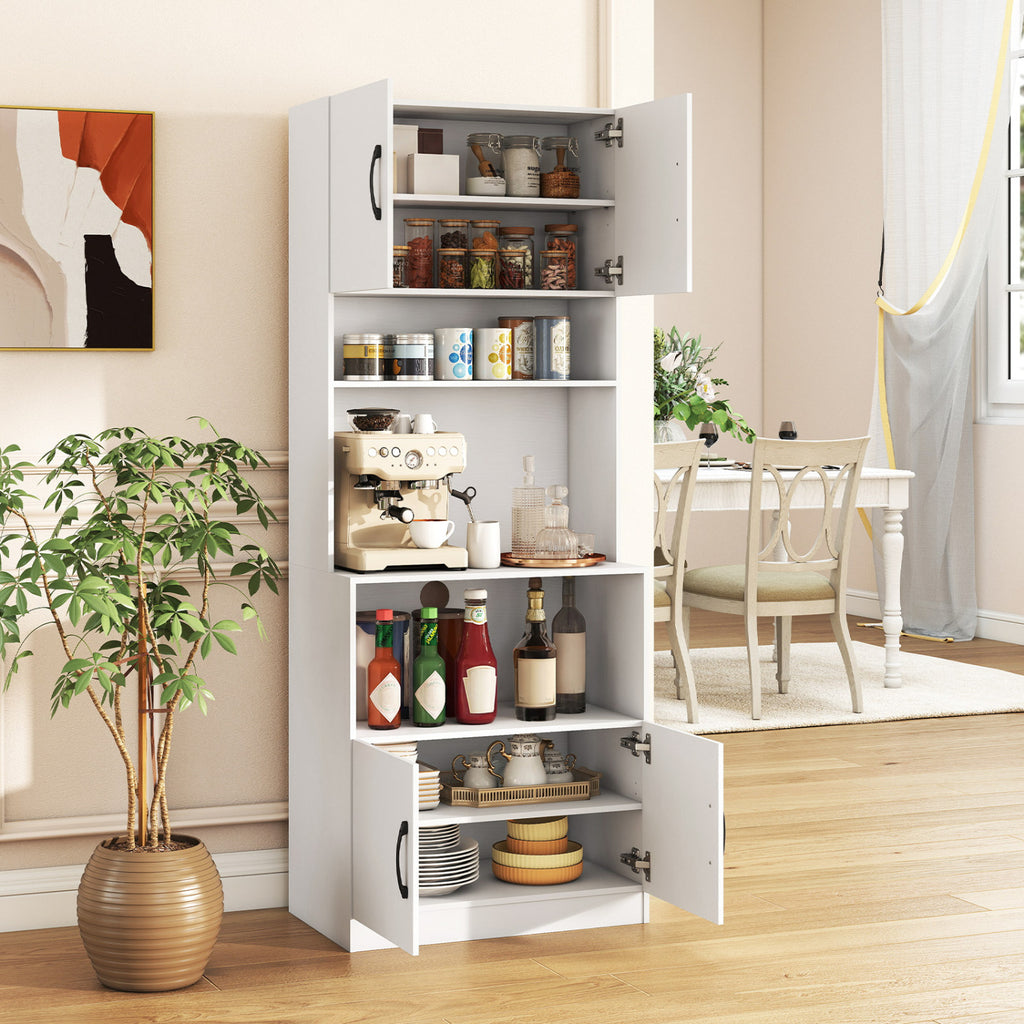 66-Inch Kitchen Pantry Cabinet with Charging Station - White