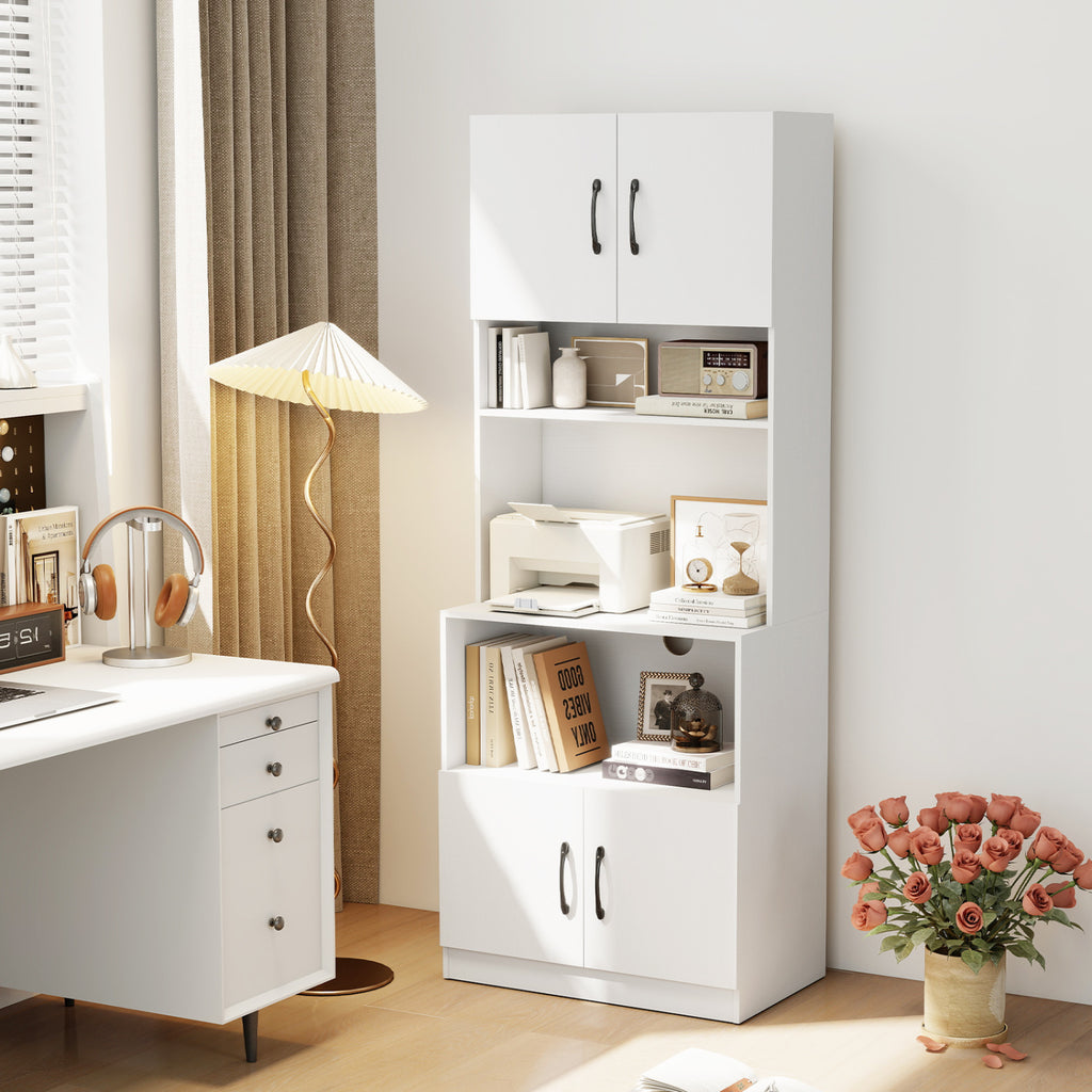 66-Inch Kitchen Pantry Cabinet with Charging Station - White