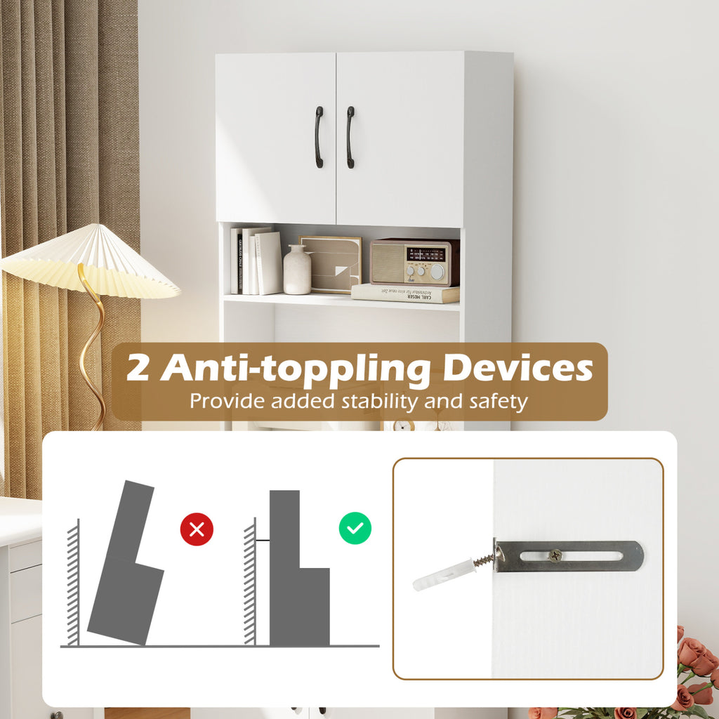 66-Inch Kitchen Pantry Cabinet with Charging Station - White