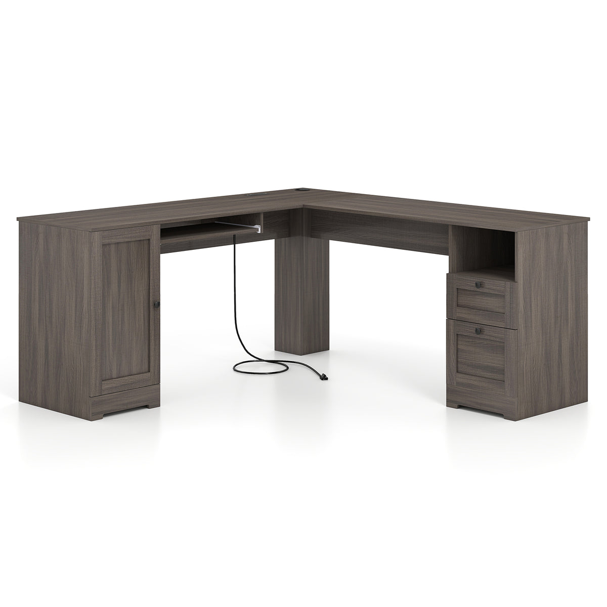 66 Inch L-shaped Computer Desk with Power Outlets
