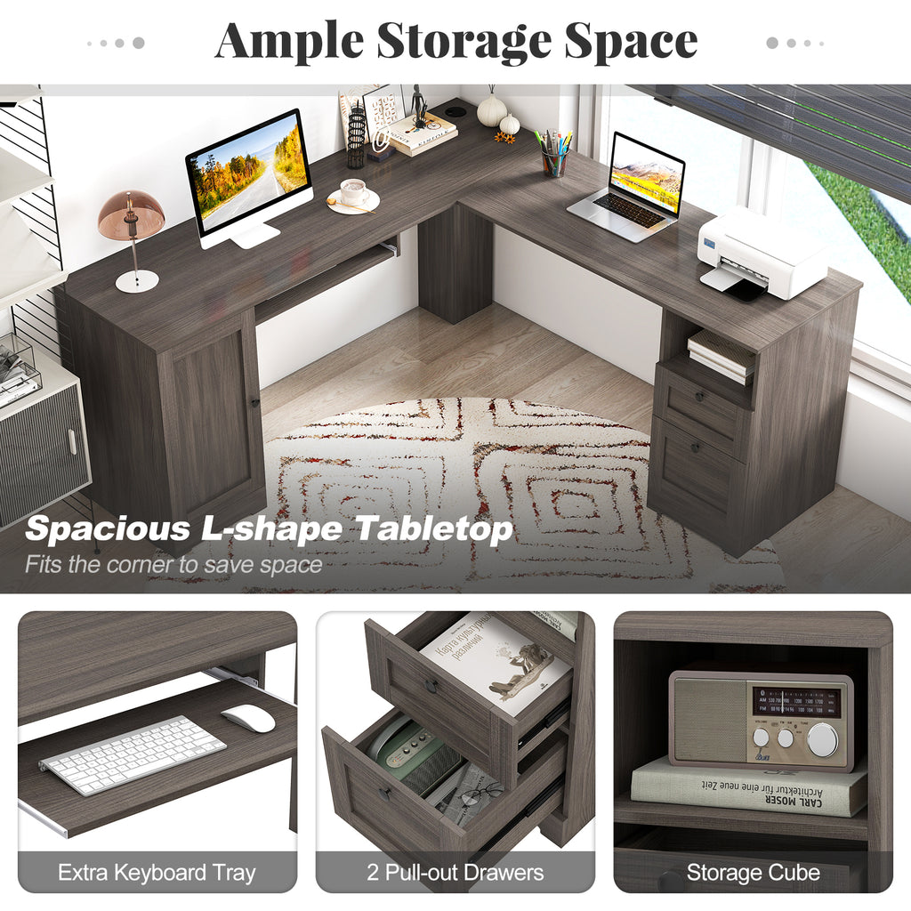 66 Inch L-shaped Computer Desk with Power Outlets