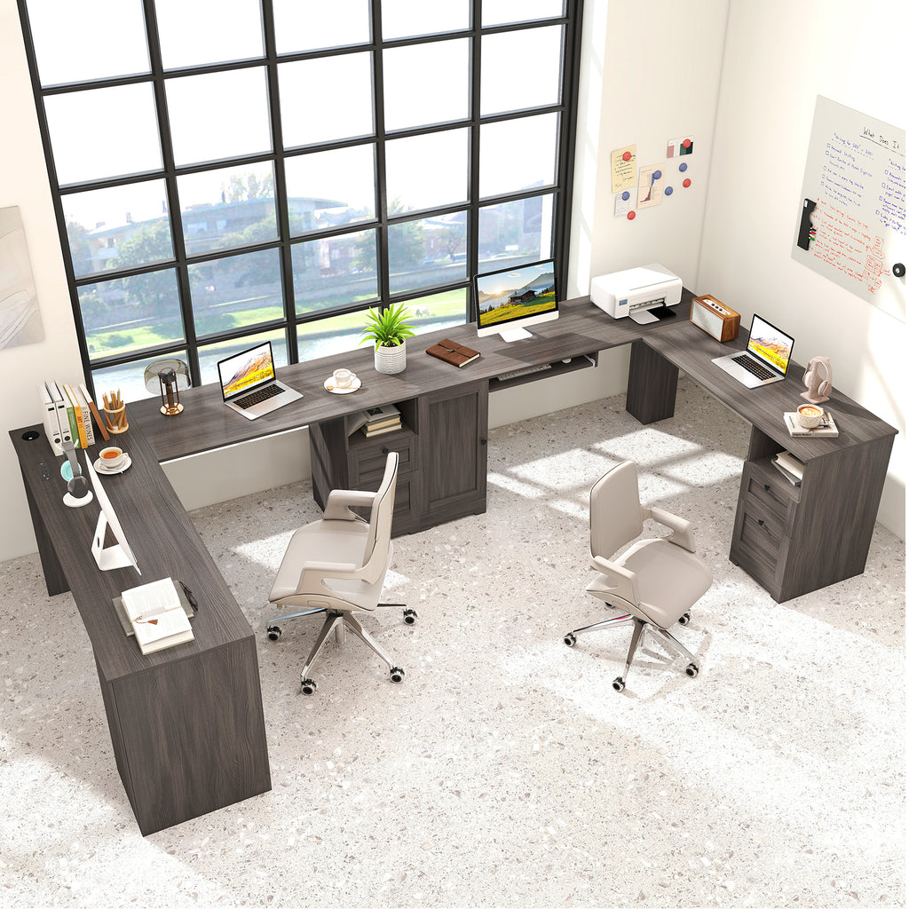 66 Inch L-shaped Computer Desk with Power Outlets