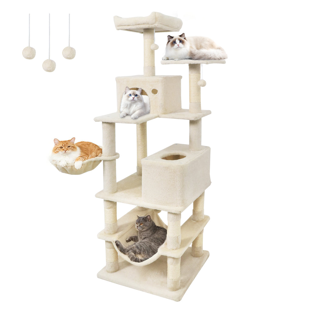 66 Inch Tall Cat Tree Multi-Level Cat Tower with 2 Condos & Sisal Scratching Posts - Beige
