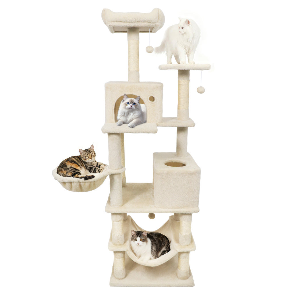 66 Inch Tall Cat Tree Multi-Level Cat Tower with 2 Condos & Sisal Scratching Posts - Beige