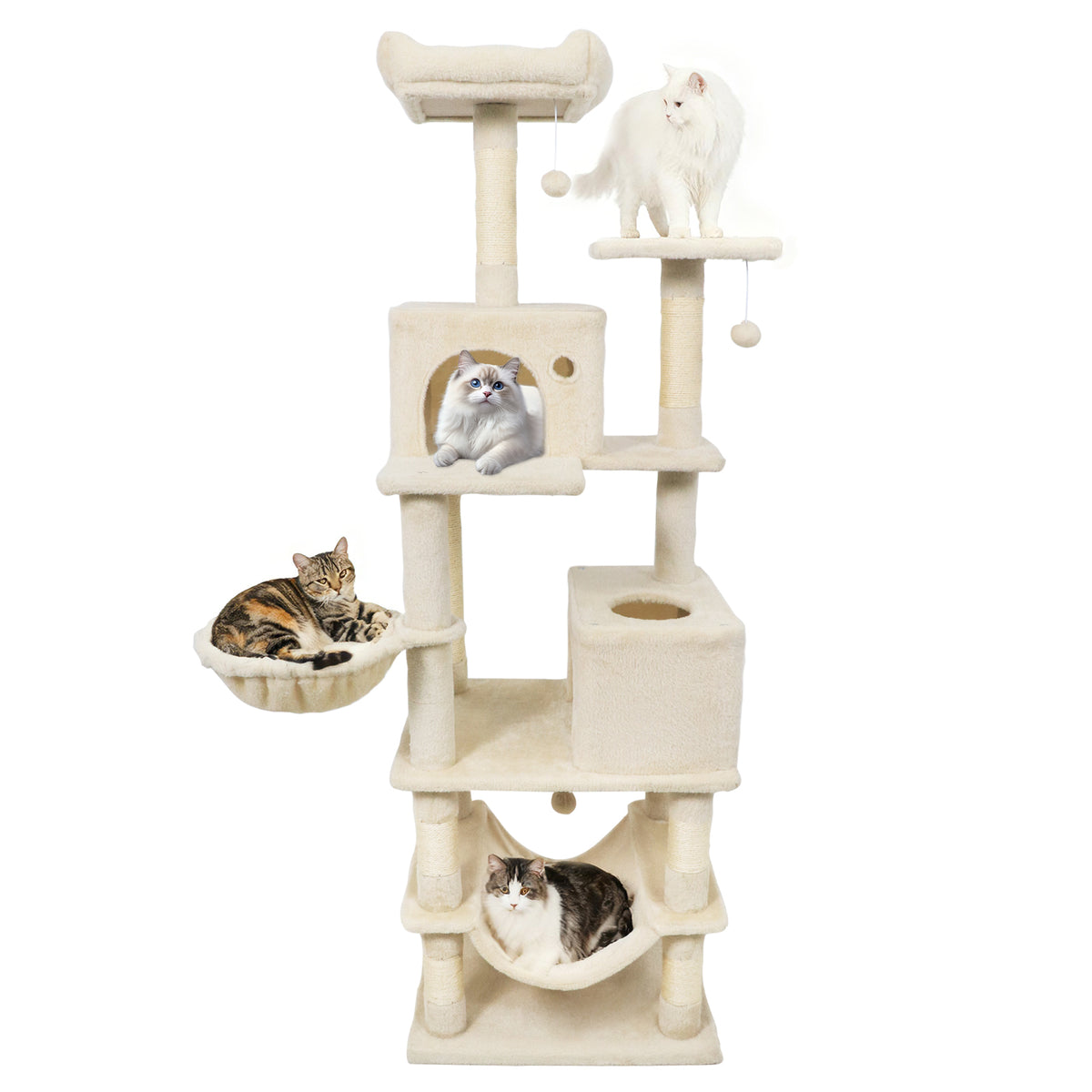 66 Inch Tall Cat Tree Multi-Level Cat Tower with 2 Condos & Sisal Scratching Posts - Beige