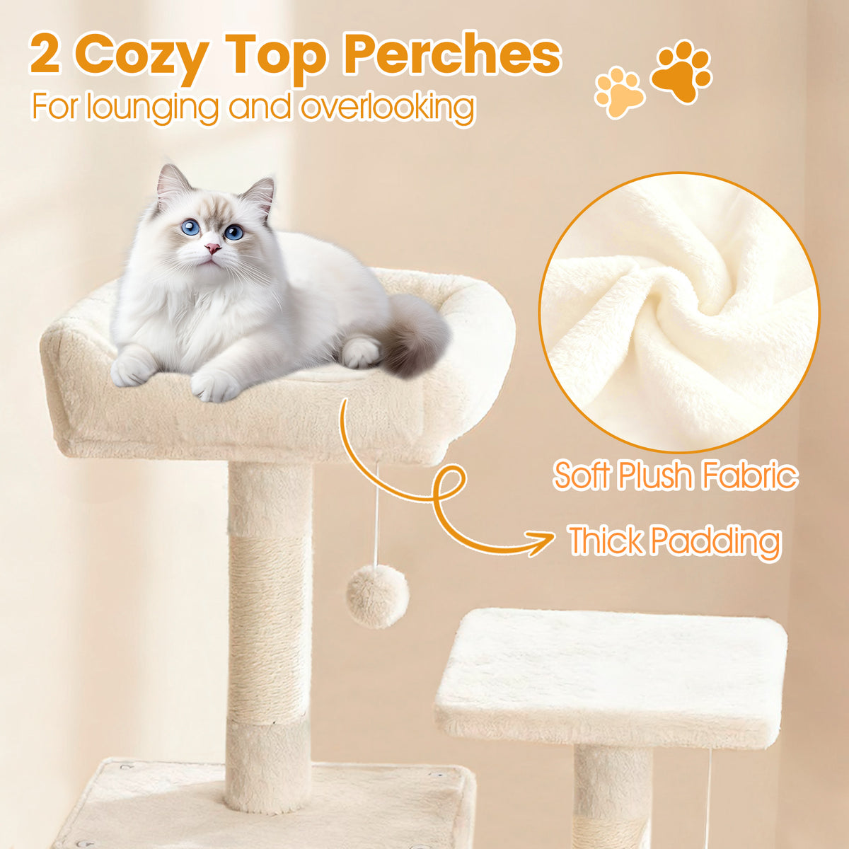 66 Inch Tall Cat Tree Multi-Level Cat Tower with 2 Condos & Sisal Scratching Posts - Beige