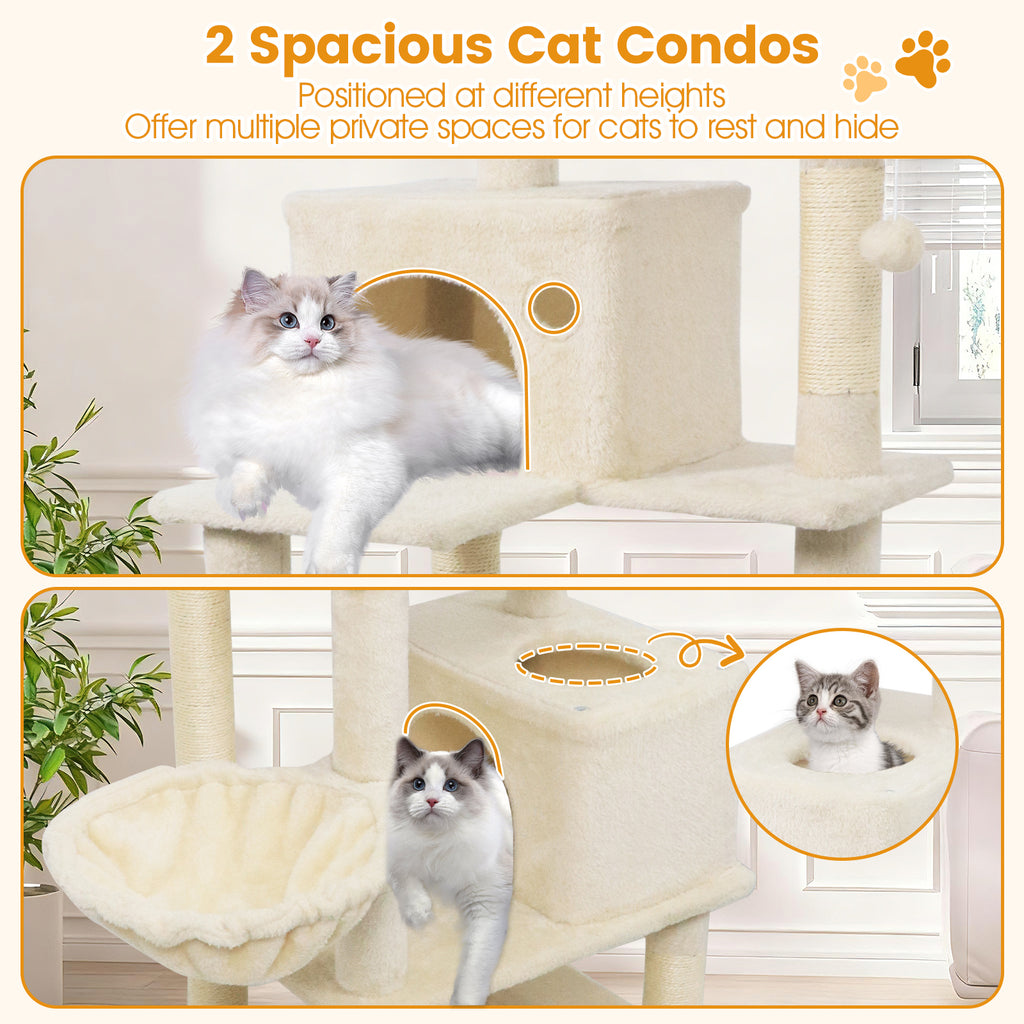 66 Inch Tall Cat Tree Multi-Level Cat Tower with 2 Condos & Sisal Scratching Posts - Beige