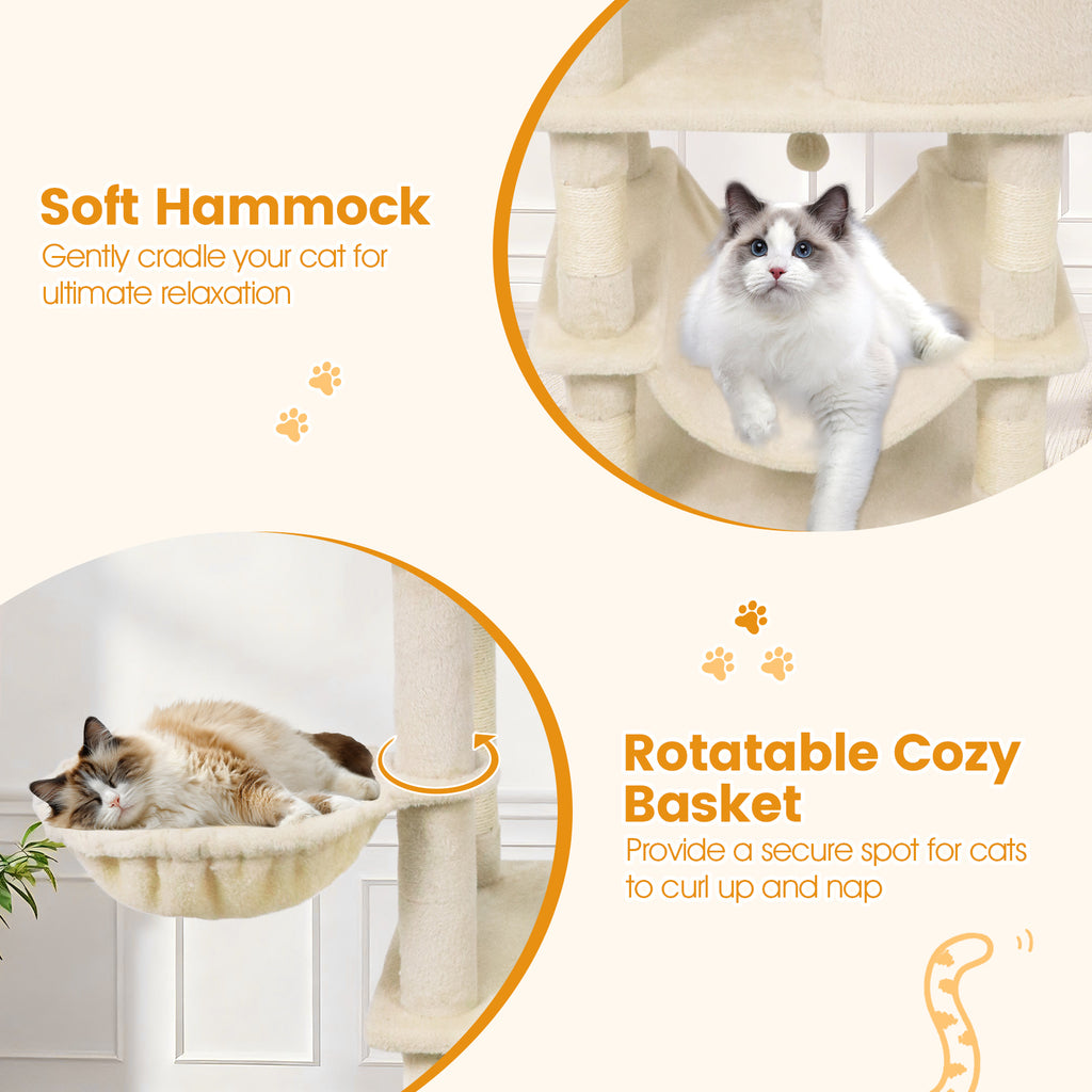 66 Inch Tall Cat Tree Multi-Level Cat Tower with 2 Condos & Sisal Scratching Posts - Beige