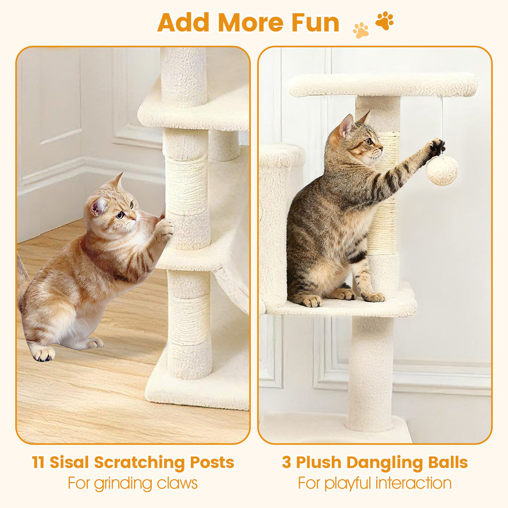 66 Inch Tall Cat Tree Multi-Level Cat Tower with 2 Condos & Sisal Scratching Posts - Beige