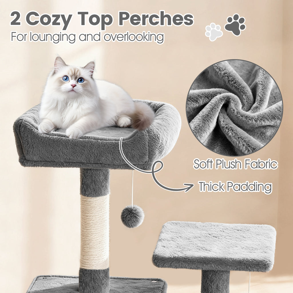 66 Inch Tall Cat Tree with Multi-Level Platforms, 2 Condos, Sisal Posts & Variation - Light Gray