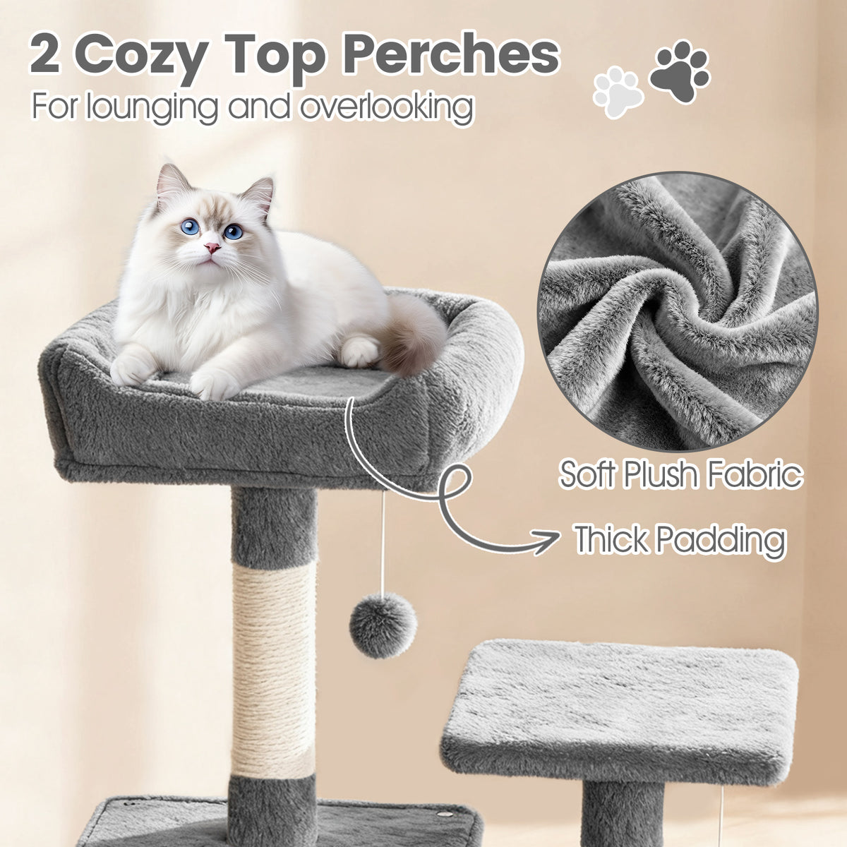 66 Inch Tall Cat Tree with Multi-Level Platforms, 2 Condos, Sisal Posts & Variation - Light Gray