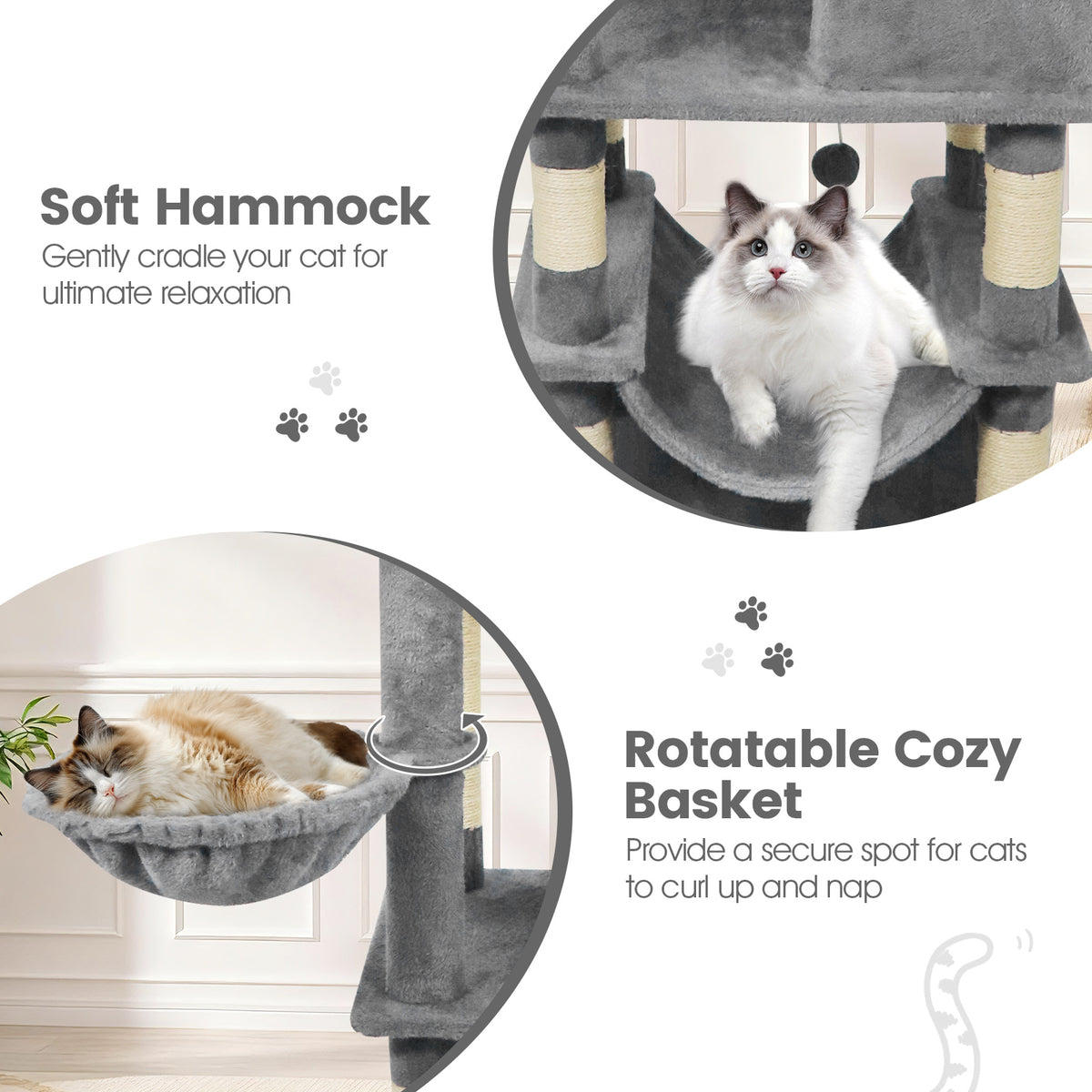 66 Inch Tall Cat Tree with Multi-Level Platforms, 2 Condos, Sisal Posts & Variation - Light Gray