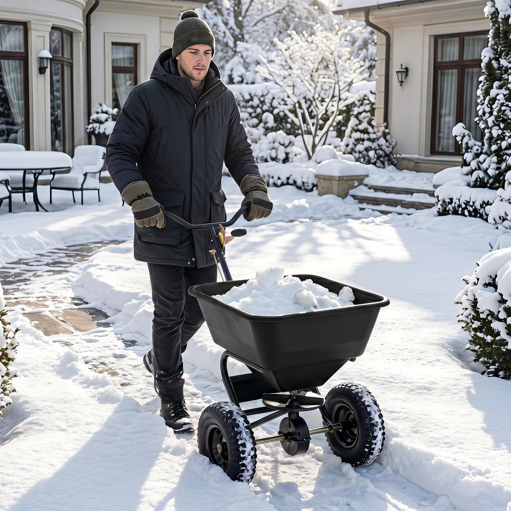 66 LBS Walk-Behind Broadcast Spreader with 13 Inch All-Terrain Tires