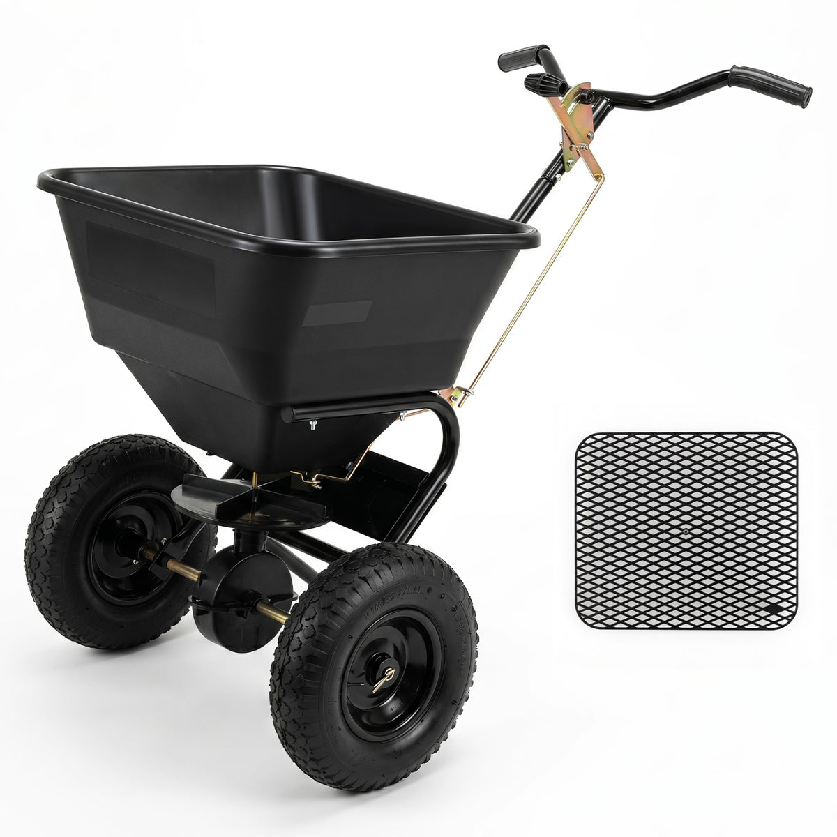 66 LBS Walk-Behind Broadcast Spreader with 13 Inch All-Terrain Tires