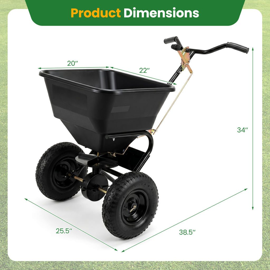 66 LBS Walk-Behind Broadcast Spreader with 13 Inch All-Terrain Tires