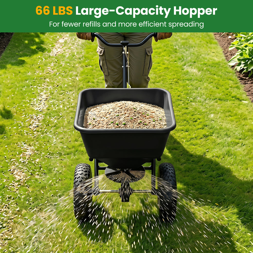 66 LBS Walk-Behind Broadcast Spreader with 13 Inch All-Terrain Tires