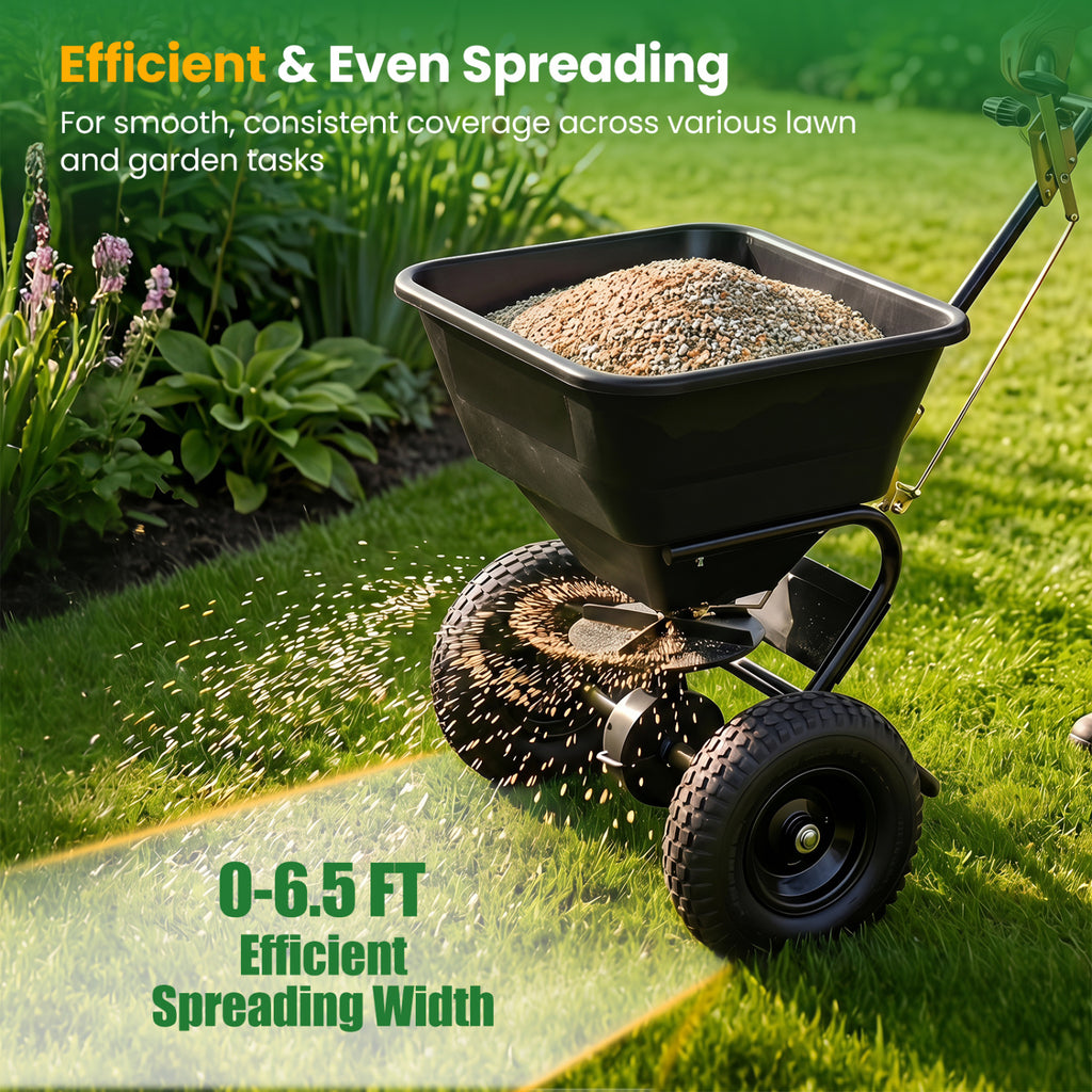 66 LBS Walk-Behind Broadcast Spreader with 13 Inch All-Terrain Tires