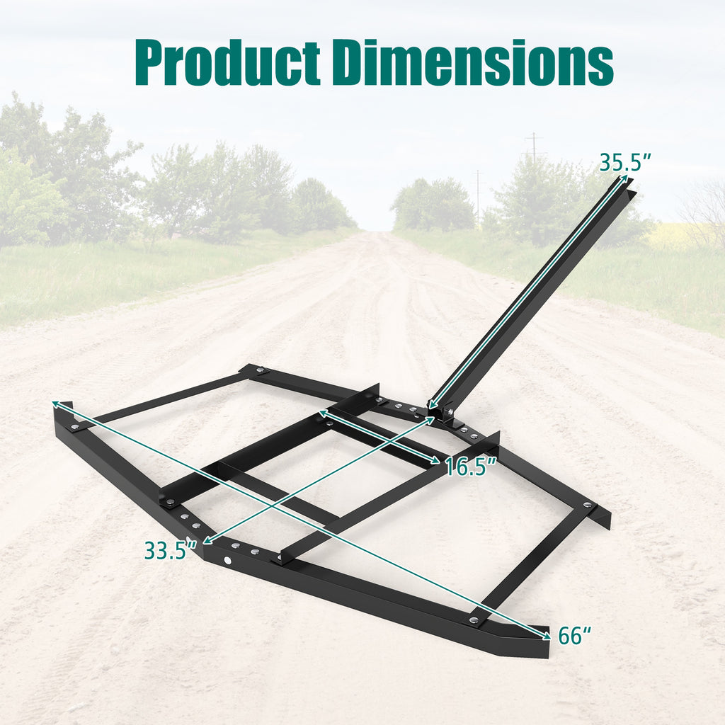 66" Driveway Drag Rake Tow-Behind Landscape Leveler - Black