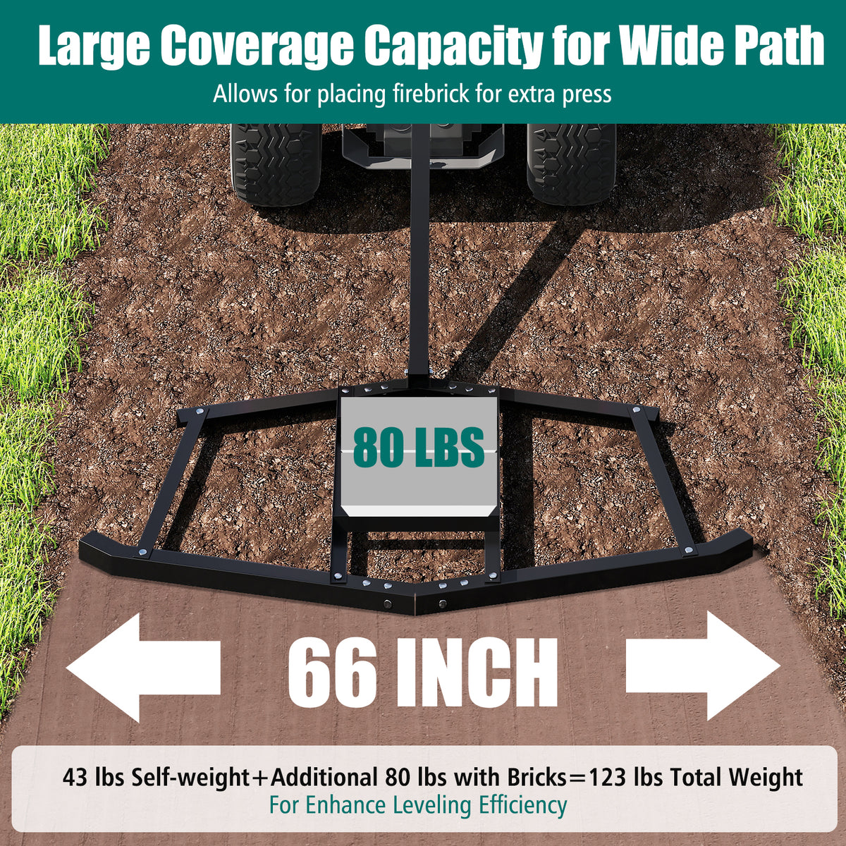 66" Driveway Drag Rake Tow-Behind Landscape Leveler - Black