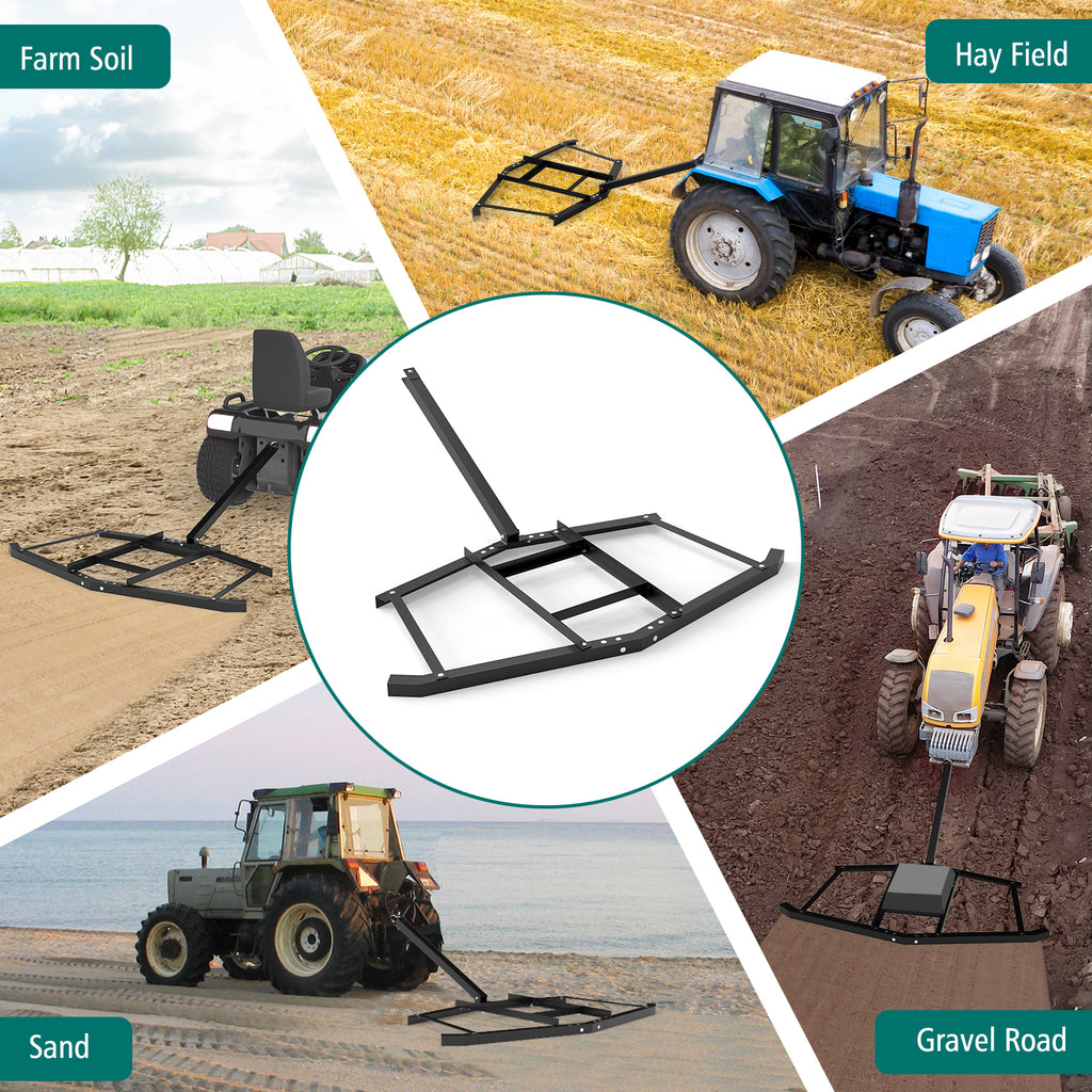 66" Driveway Drag Rake Tow-Behind Landscape Leveler - Black