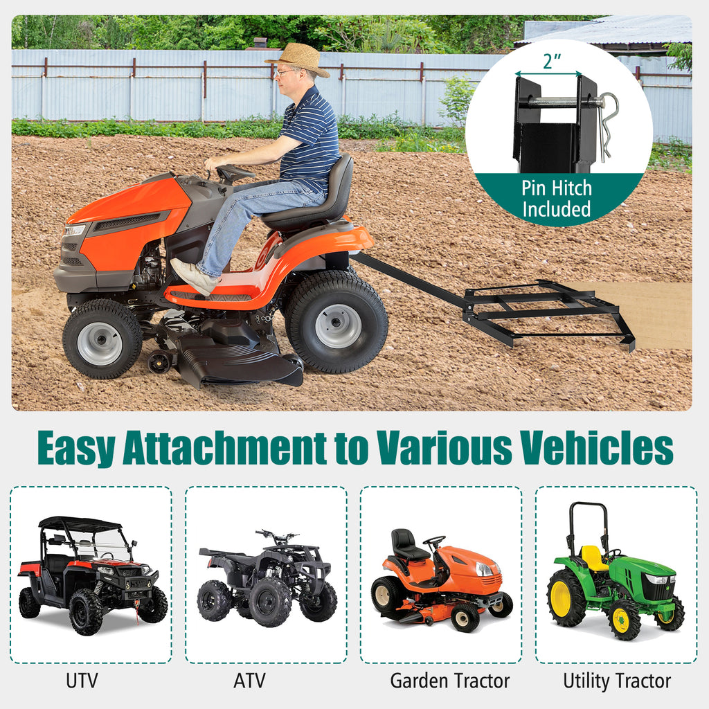 66" Driveway Drag Rake Tow-Behind Landscape Leveler - Black