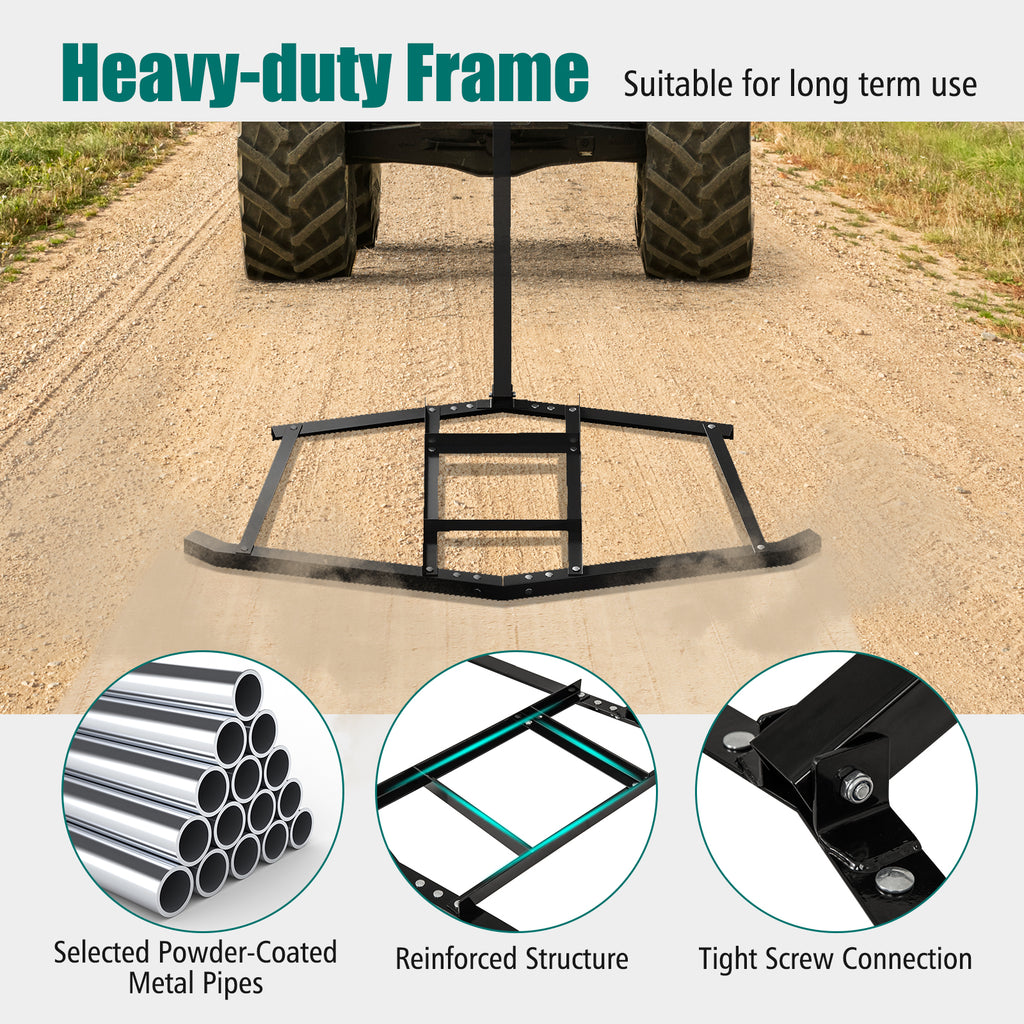 66" Driveway Drag Rake Tow-Behind Landscape Leveler - Black