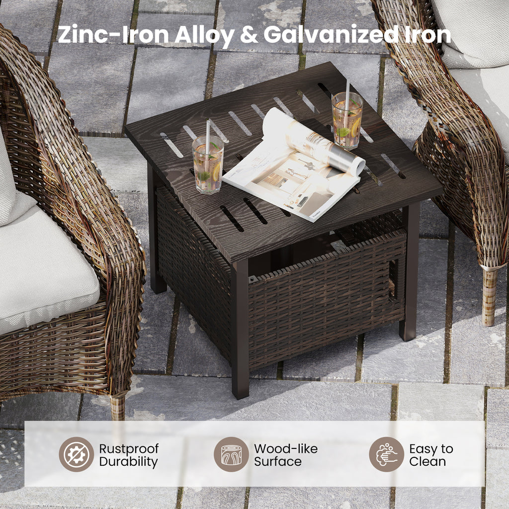 Outdoor Side Table with Umbrella Hole, Brown
