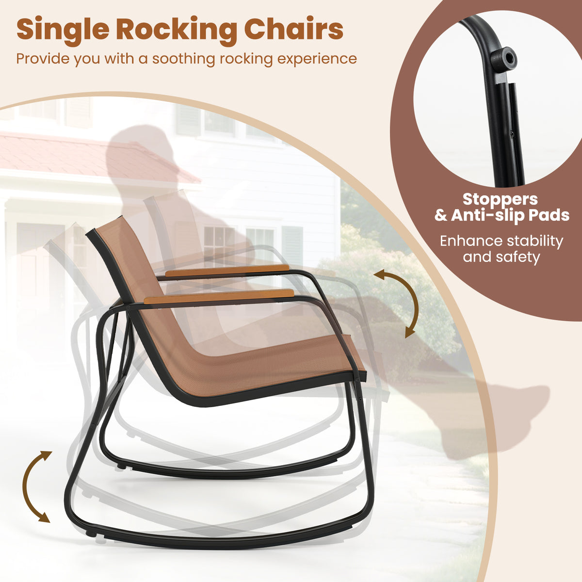 4-Piece Patio Rocking Chair Set with Coffee Table - Coffee