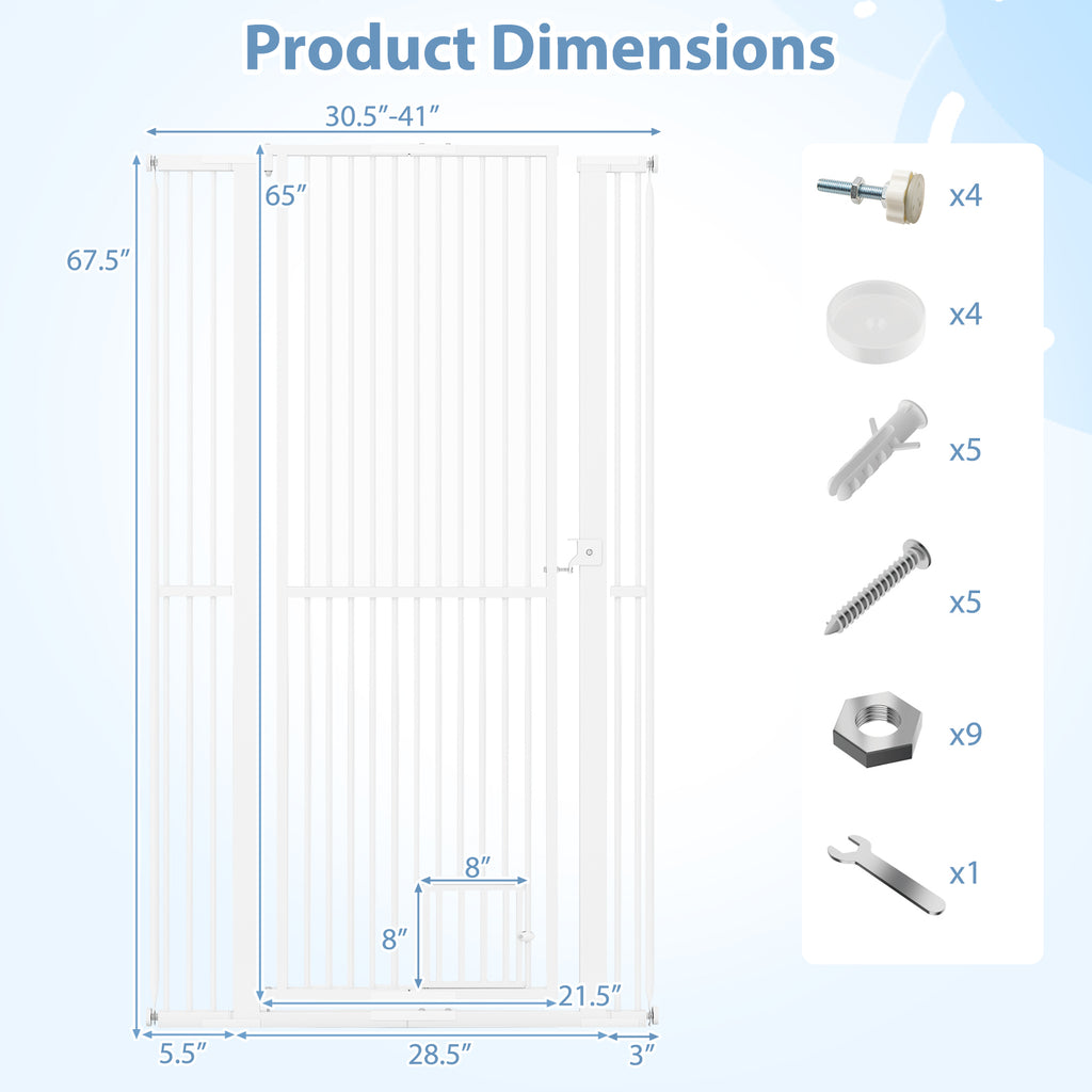 Extra Tall Metal Cat Gate 67.5 Inch with 30.5-41 Inch Width, White, Variation of this listing