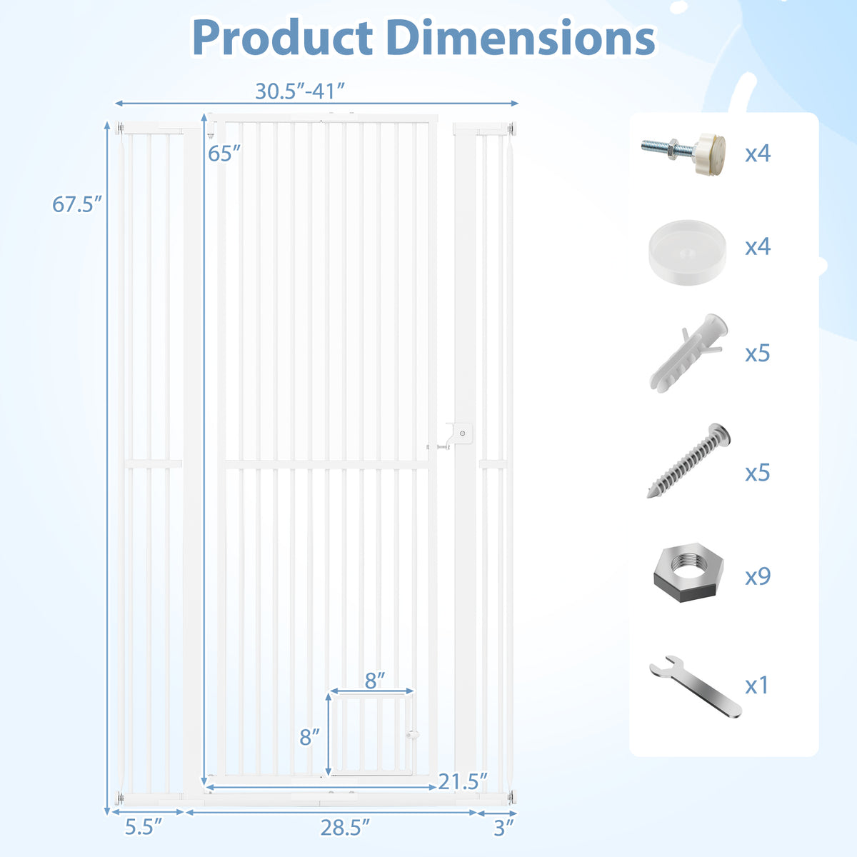 Extra Tall Metal Cat Gate 67.5 Inch with 30.5-41 Inch Width, White, Variation of this listing