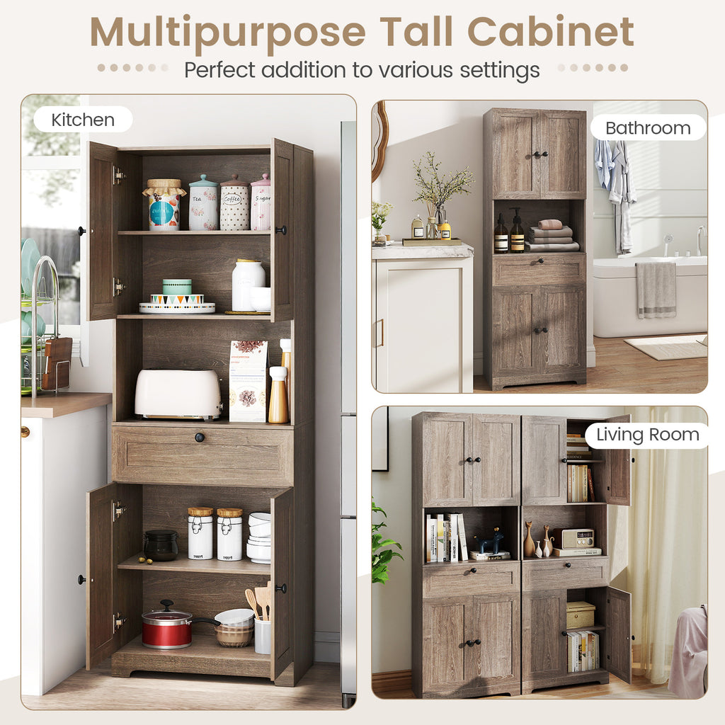 67.5 Inch Tall Floor Storage Cabinet with 4 Doors - Oak
