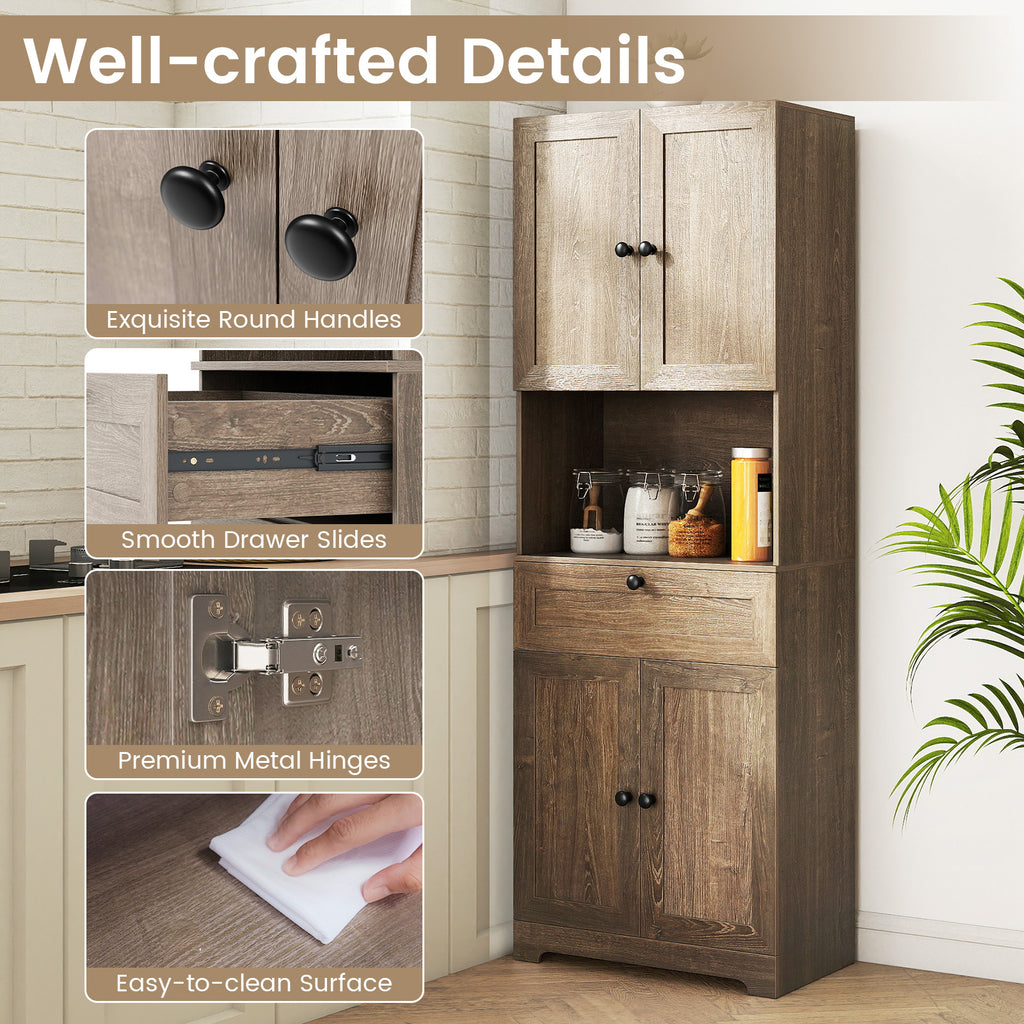 67.5 Inch Tall Floor Storage Cabinet with 4 Doors - Oak