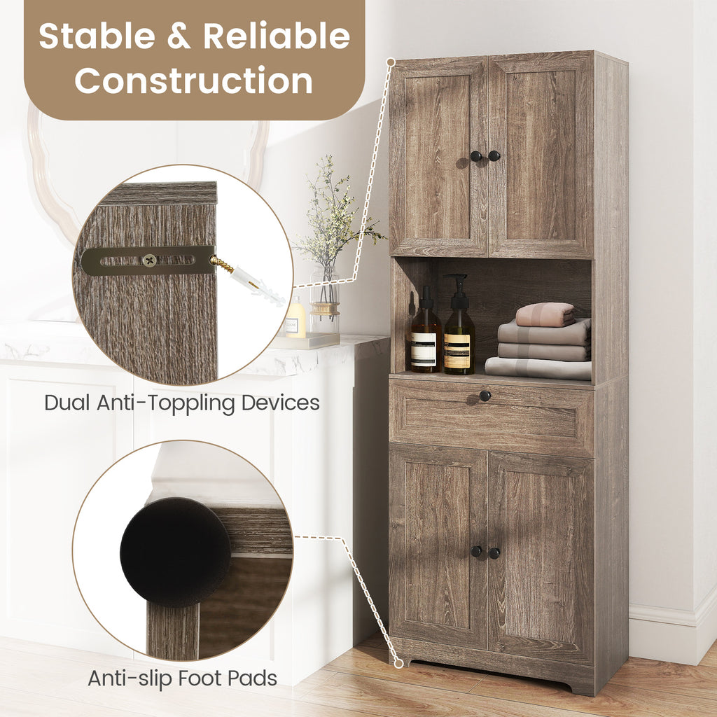 67.5 Inch Tall Floor Storage Cabinet with 4 Doors - Oak