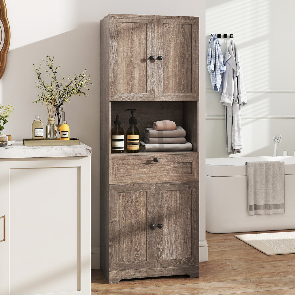 67.5 Inch Tall Floor Storage Cabinet with 4 Doors - Oak