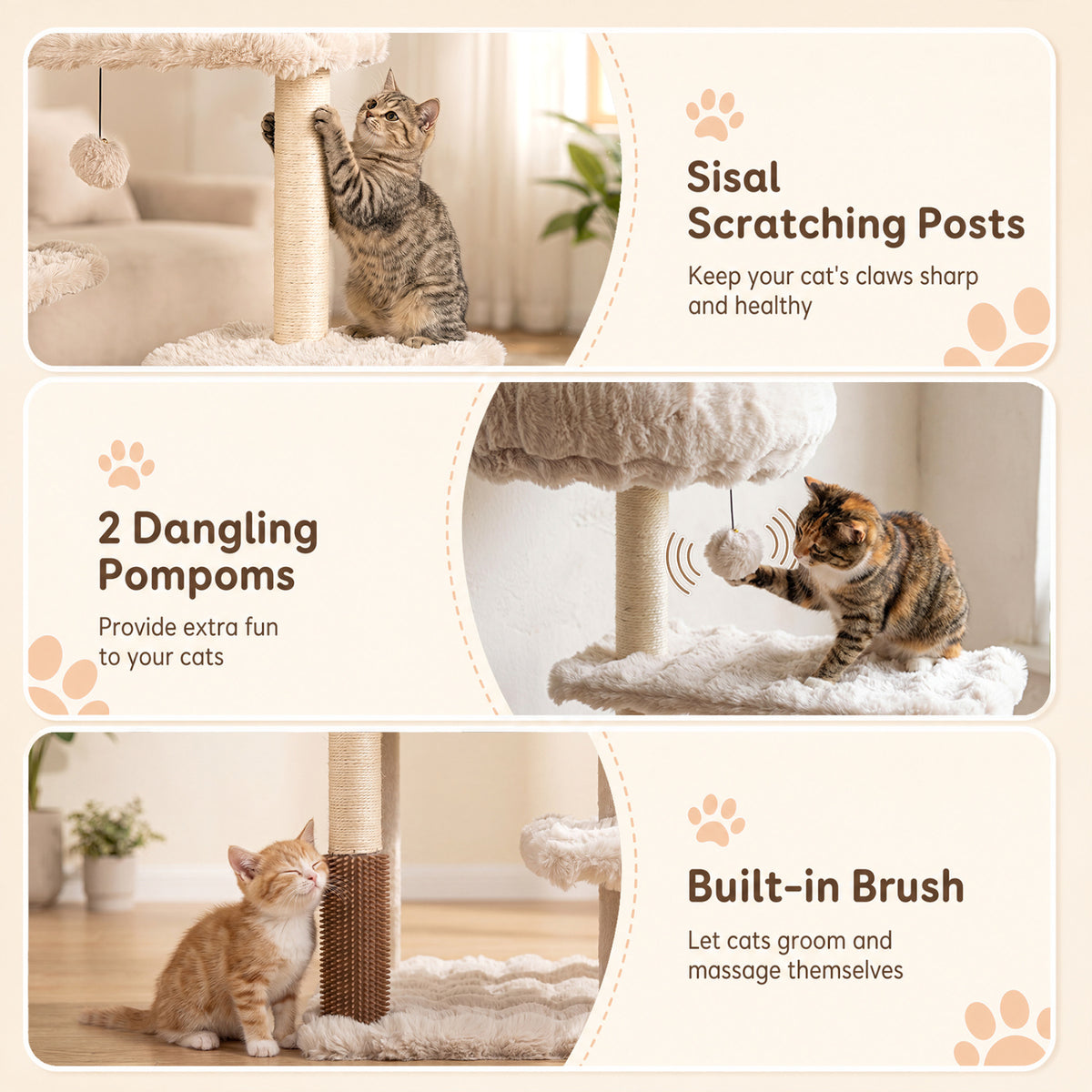 Beige 67-Inch Multi-Level Cat Tree with Large Condo and Padded Perch — Includes Sisal Posts & Fun Toys